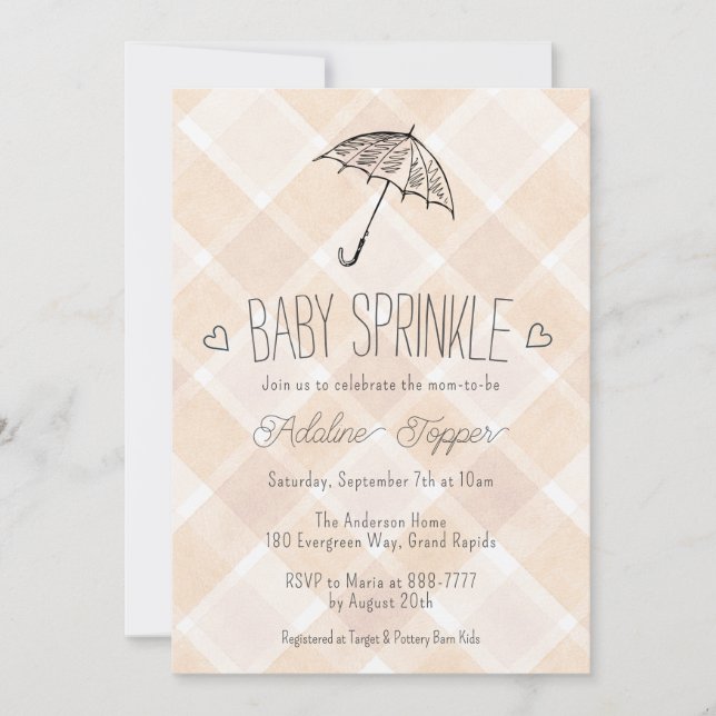 Invitation pour Baby Shower avec Parapluie à Carre (Devant)