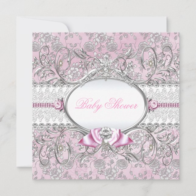 Invitation pour Baby Shower avec ruban floral rose (Devant)