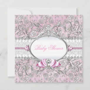 Invitation pour Baby Shower avec ruban floral rose