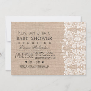 Invitation pour Baby Shower avec toile de jute et