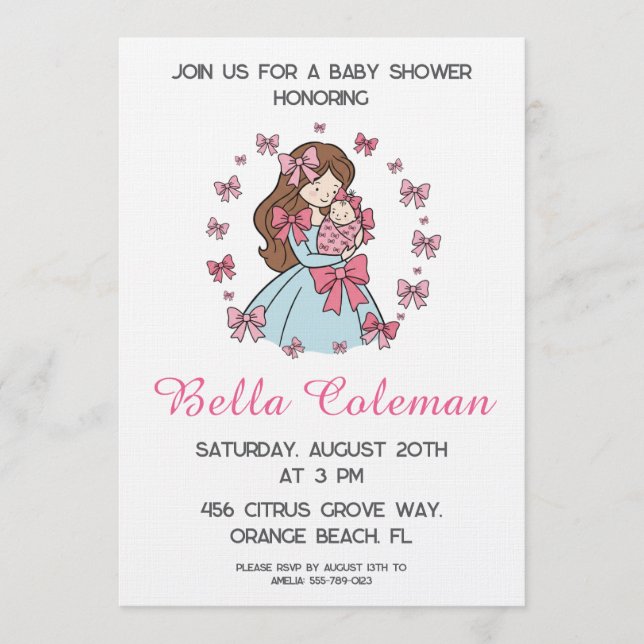 Invitation pour baby shower avec un adorable ruban (Devant)