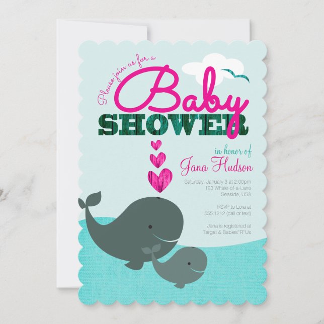 Invitation pour Baby Shower Baleine - Fille (Devant)
