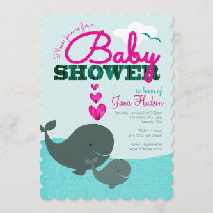 Invitation pour Baby Shower Baleine - Fille