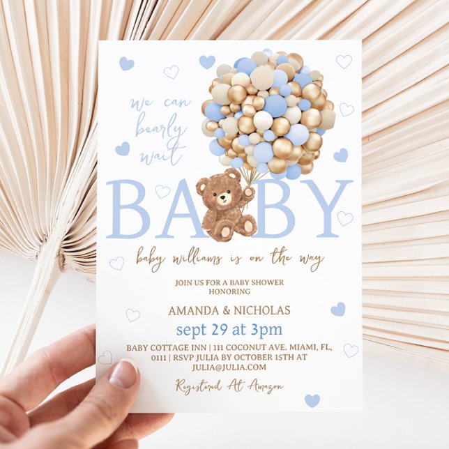 Invitation pour Baby Shower Ballon Ours Bleu (Créateur téléchargé)