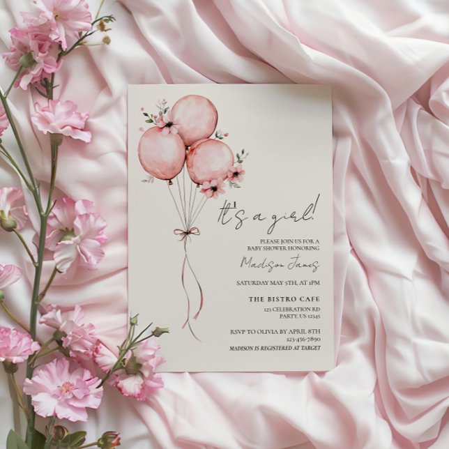 Invitation pour Baby Shower Ballon Rose (Créateur téléchargé)