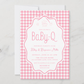 Invitation pour Baby Shower Barbecue à carreaux ro