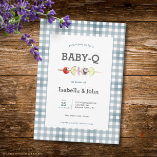 Invitation pour Baby Shower Barbecue au Gingham Bl
