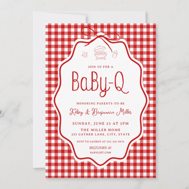 Invitation pour Baby Shower Barbecue Bébé-Q à carr (Devant)