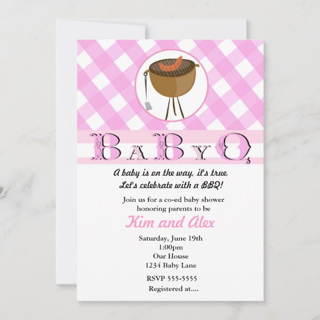 Invitation pour Baby Shower BBQ Fille Rose en été (Devant)