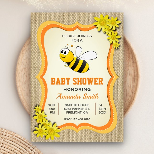 Invitation pour Baby Shower 'Bébé Abeille à Miel A (Créateur téléchargé)