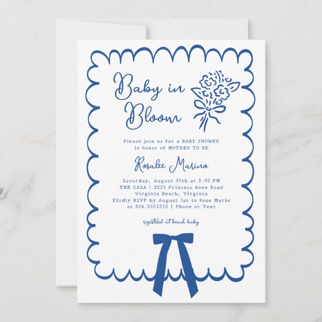 Invitation pour Baby Shower Bébé en Fleur Doodle  (Devant)
