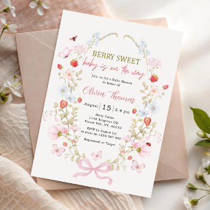 Invitation pour Baby Shower Bébé Fille aux Fraises