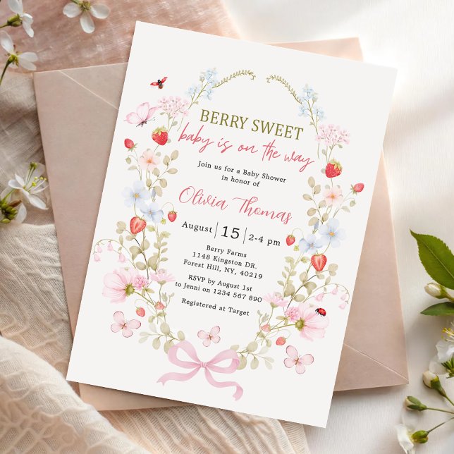 Invitation pour Baby Shower Bébé Fille aux Fraises (Créateur téléchargé)
