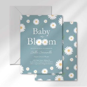 Invitation pour Baby Shower Bébé Fleur Bleue en Fl