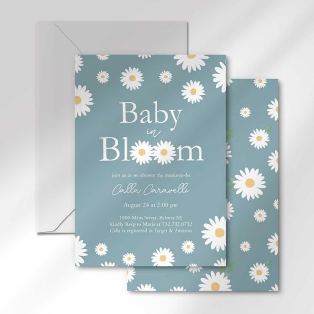 Invitation pour Baby Shower Bébé Fleur Bleue en Fl (Créateur téléchargé)