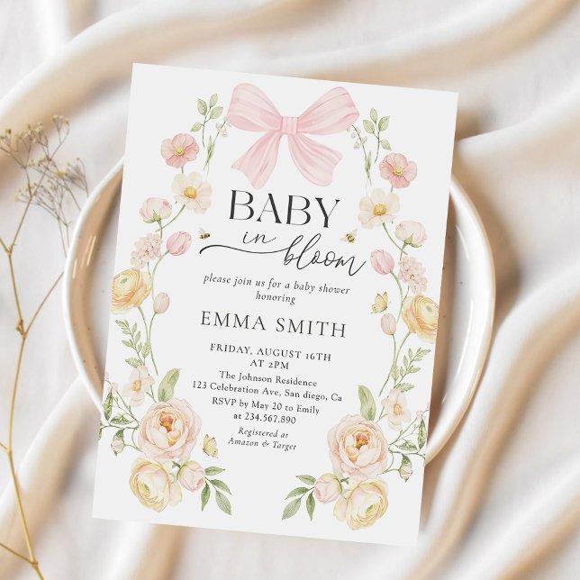 Invitation pour Baby Shower Bébé Fleur Rose avec u (Créateur téléchargé)