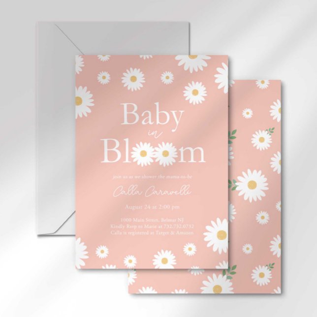 Invitation pour Baby Shower Bébé Fleur Rose en Bou (Créateur téléchargé)