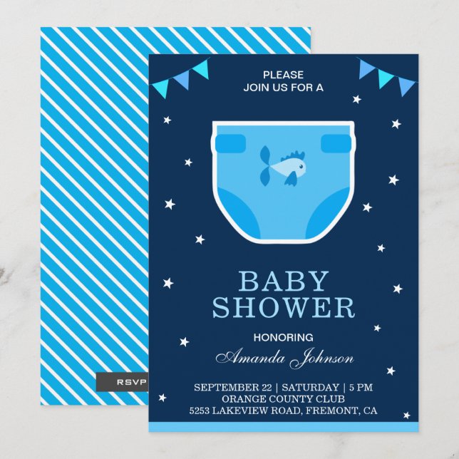 Invitation pour Baby Shower 'Bébé Garçon Mignon en (Devant / Derrière)