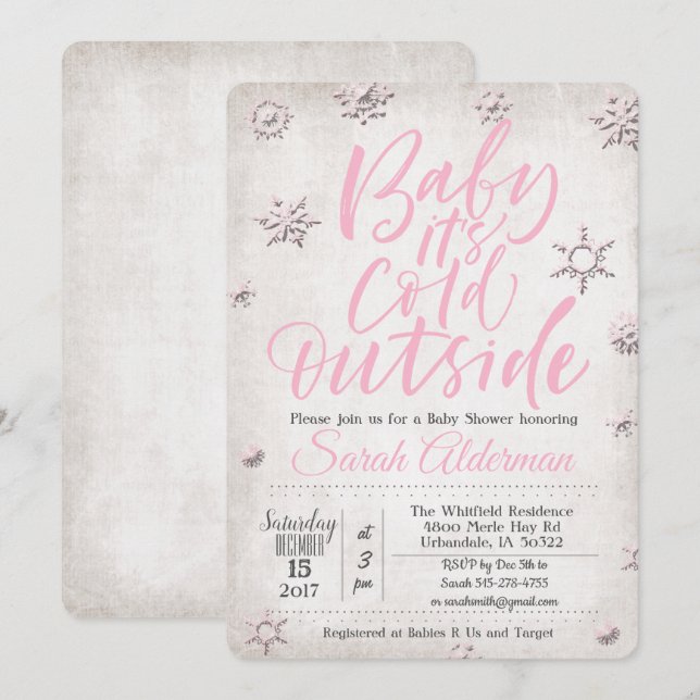Invitation pour Baby Shower "Bébé il fait froid de (Devant / Derrière)