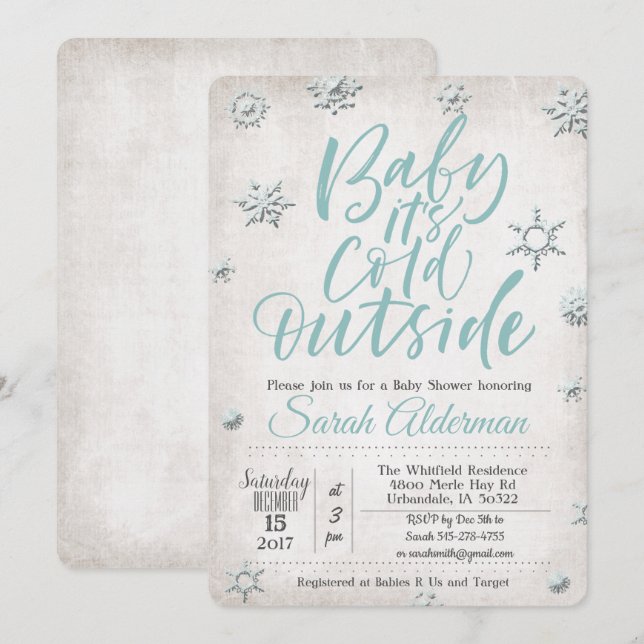 Invitation pour Baby Shower "Bébé il fait froid de (Devant / Derrière)