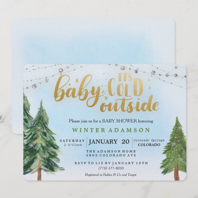 Invitation pour Baby Shower Bébé il fait froid deh (Devant / Derrière)
