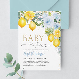 Invitation pour Baby Shower Bleu et Or Lemon