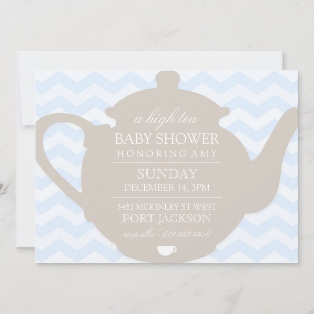 Invitation pour Baby Shower Blue & Brown Chevron H (Devant)
