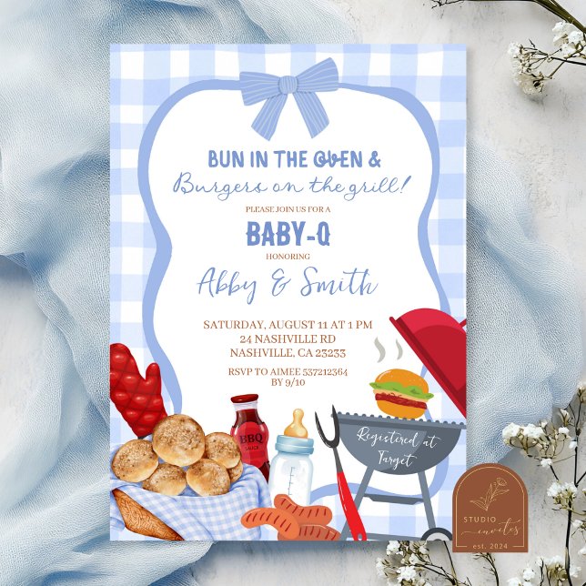 Invitation pour baby shower Blue Gingham Plaid Bab (Créateur téléchargé)