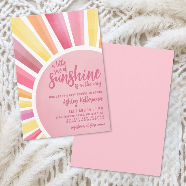 Invitation pour Baby Shower Bohème Soleil Rose (Pink Sun Boho Baby Shower Invitation)
