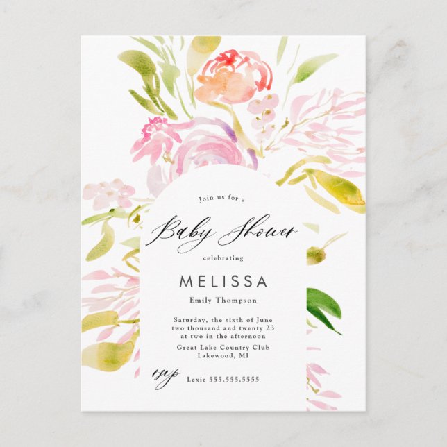 Invitation pour Baby Shower bouquet de roses à l'a (Devant)