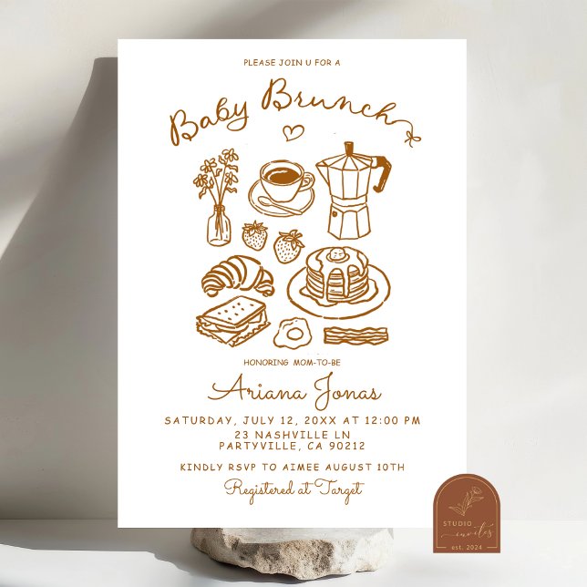 Invitation pour Baby Shower Brunch Dessinée à la M (Créateur téléchargé)