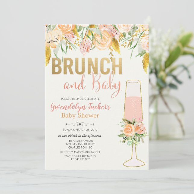 Invitation pour Baby Shower Brunch et Bubbly (Debout devant)