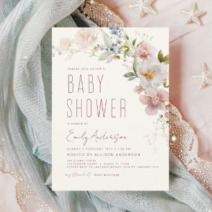 Invitation pour Baby Shower Budget Bohème Fleurs d