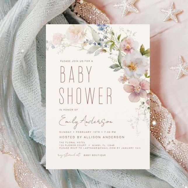 Invitation pour Baby Shower Budget Bohème Fleurs d (Créateur téléchargé)