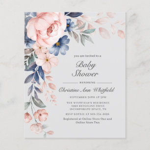 Invitation pour Baby Shower Budget Fleurs Bleues e