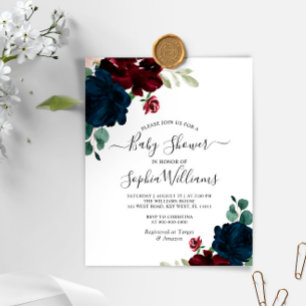 Invitation pour Baby Shower Budget Navy & Bourgogn