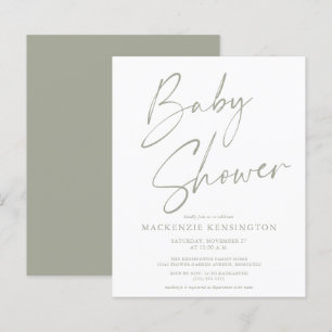 Invitation pour Baby Shower Budget Sage Olive Gree