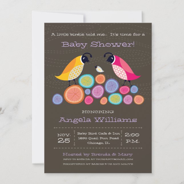 Invitation pour Baby Shower: Cailles des Bois II (Devant)