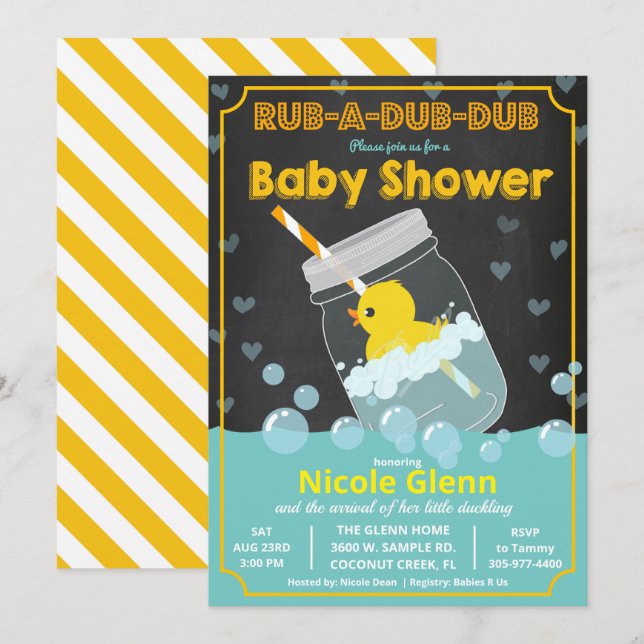 Invitation pour Baby Shower Canard en Caoutchouc (Devant / Derrière)