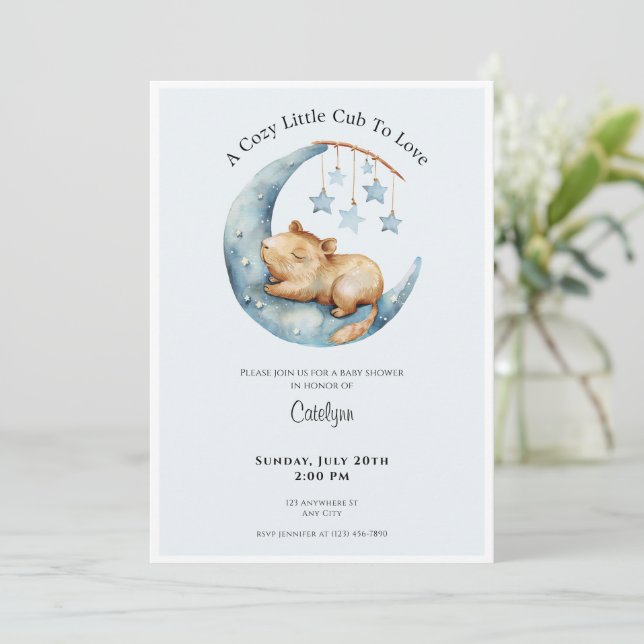 Invitation pour Baby Shower Capybara Lune Douillet (Debout devant)