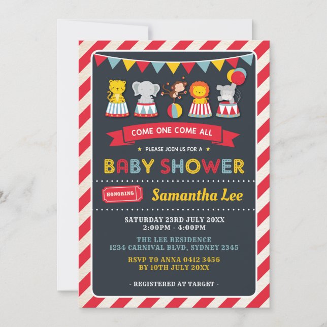 Invitation pour Baby Shower Carnaval Rétro avec An (Devant)