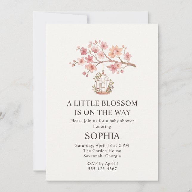 Invitation pour Baby Shower Cerise Sakura (Devant)