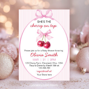 Invitation pour Baby Shower Cherry on Top Rose Coq