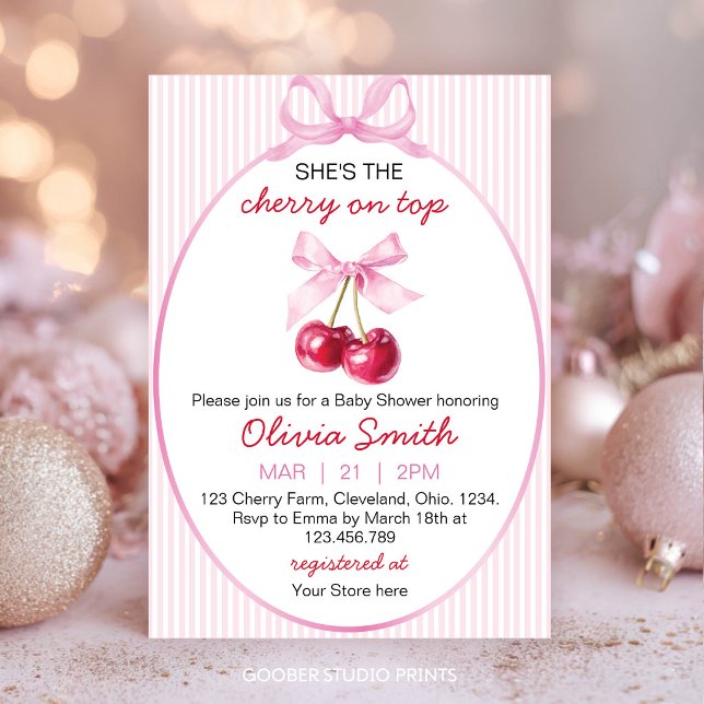 Invitation pour Baby Shower Cherry on Top Rose Coq (Créateur téléchargé)