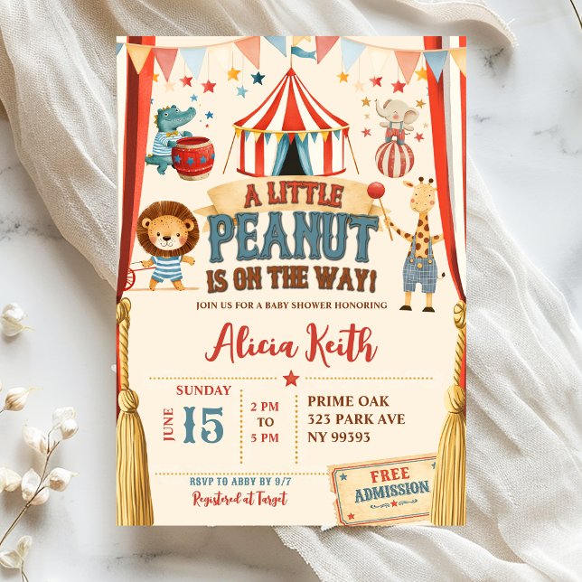 Invitation pour Baby Shower Cirque Bébé Cacahuète (Créateur téléchargé)