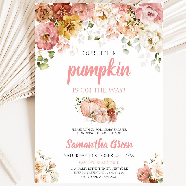 Invitation pour Baby Shower Citrouille Florale Ros (Créateur téléchargé)