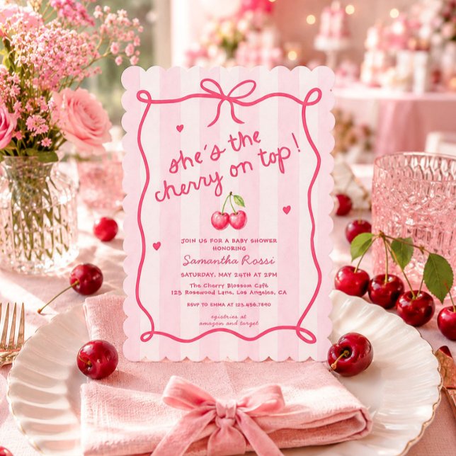 Invitation pour Baby Shower Coquette Cherry On Top (Créateur téléchargé)