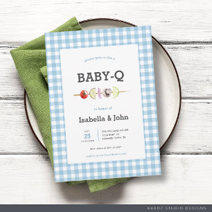 Invitation pour Baby Shower Couple Blue Gingham Ba
