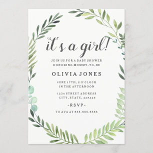 Invitation pour Baby Shower Couronne Bohème Verte