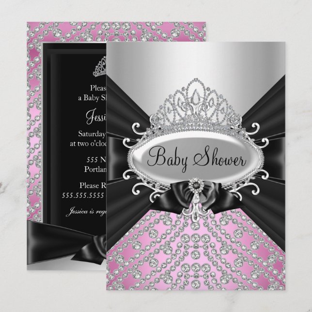 Invitation pour Baby Shower Couronne de Diamants & (Devant / Derrière)